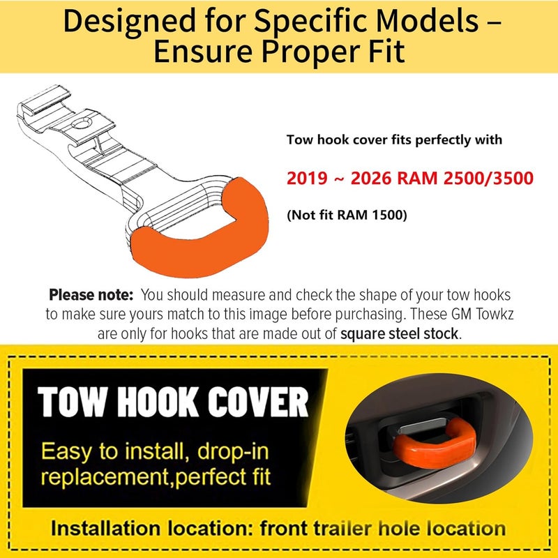 Yinnianets Custom Tow Hook Covers Fits for 2019-2025 RAM 2500/3500,Tow Hitch Cover Car Tow Hooks Compatible with Dodge RAM 2500 and RAM 3500 Accessories 2019-2025 (Orange) - Image 5